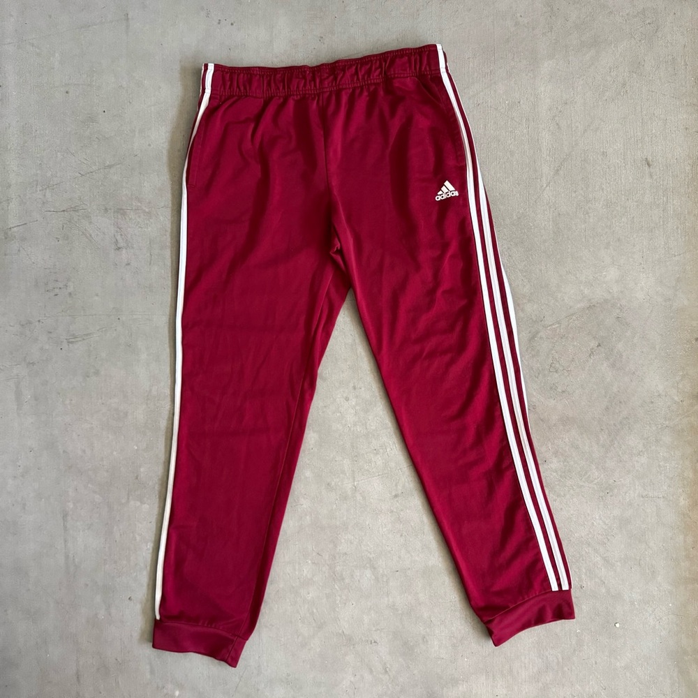 Adidas Red Joggers with White Stripes